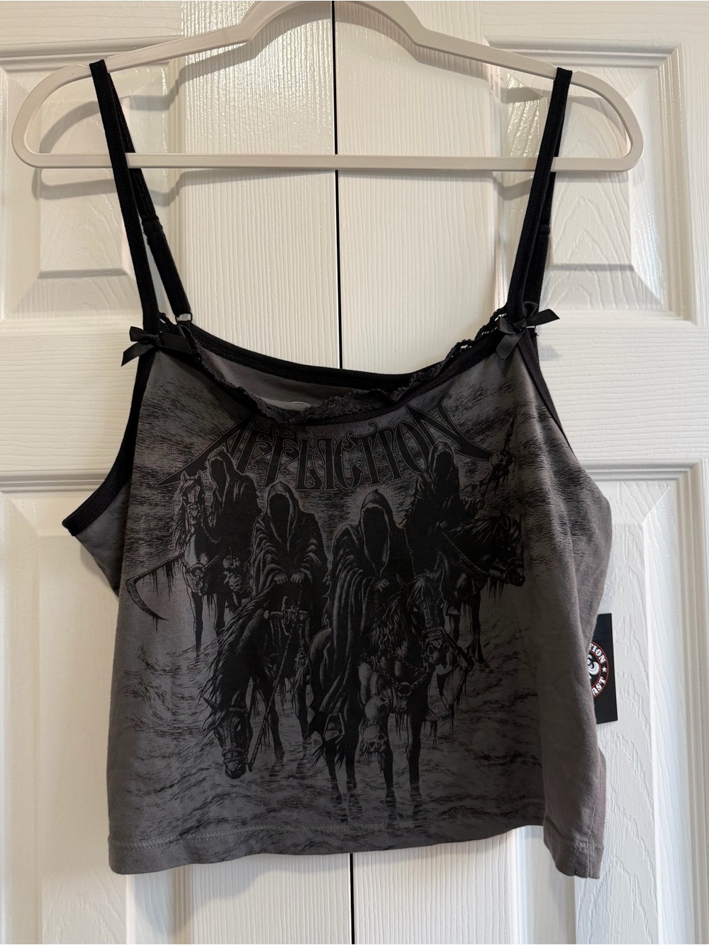 Affliction Gray and Black Graphic Reaper Cami